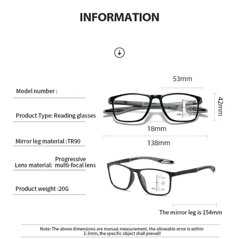 TR90 Anti-blue Light Multifocal Reading Glasses