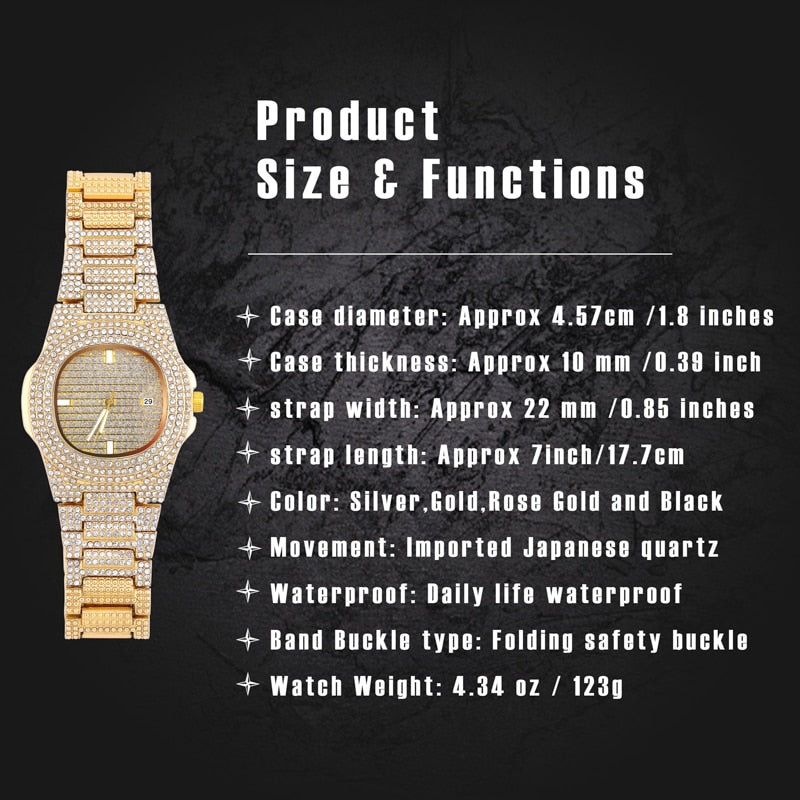 TOPGRILLZ Brand Iced Watch Quartz Gold Color HIP HOP Watches With Micropave CZ Stainless Steel Watch Clock relogio