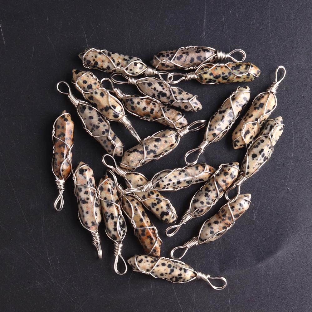 50PCS Factory Outlet Jewelry Wrapped Pendants Natural Gem Stone Wire Winding Bead For Making Necklace Crystal Hexagonal Pendulum