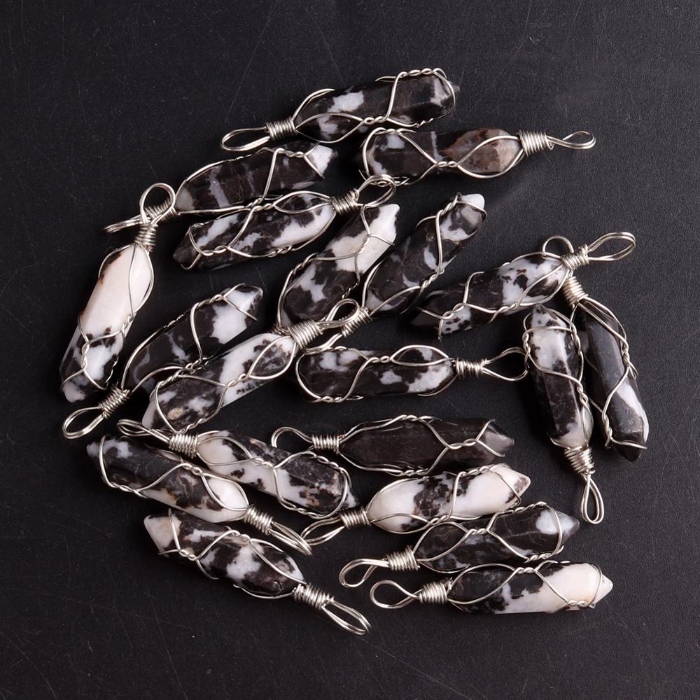 50PCS Factory Outlet Jewelry Wrapped Pendants Natural Gem Stone Wire Winding Bead For Making Necklace Crystal Hexagonal Pendulum