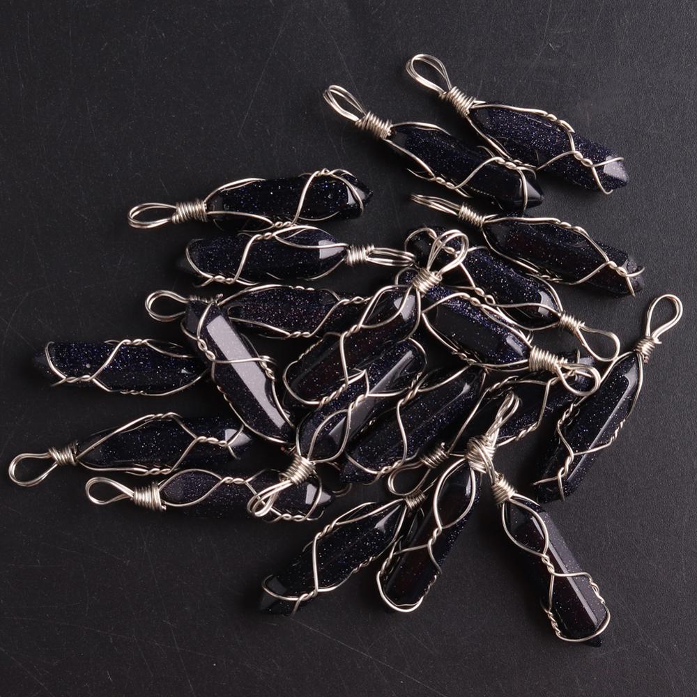 50PCS Factory Outlet Jewelry Wrapped Pendants Natural Gem Stone Wire Winding Bead For Making Necklace Crystal Hexagonal Pendulum