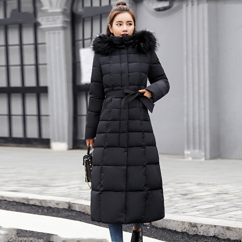 X-Long 2021 New Arrival Fashion Slim Women Winter Jacket Cotton Padded Warm Thicken Ladies Coat Long Coats Parka Womens Jackets