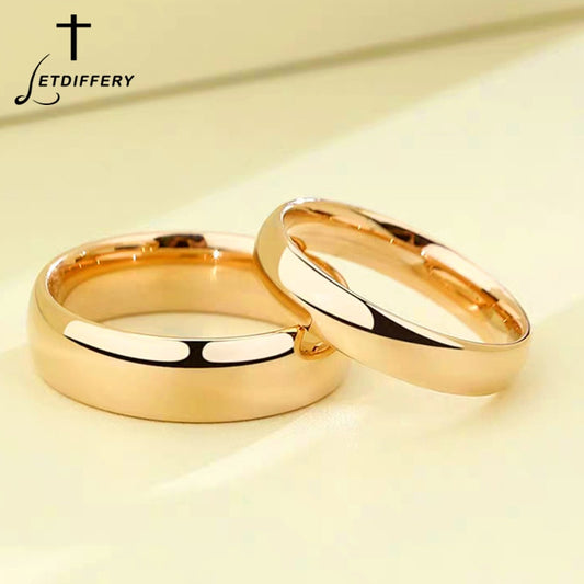 Letdiffery Smooth Stainless Steel Couple Rings Gold Simple 4MM Women Men Lovers Wedding Jewelry Engagement Gifts