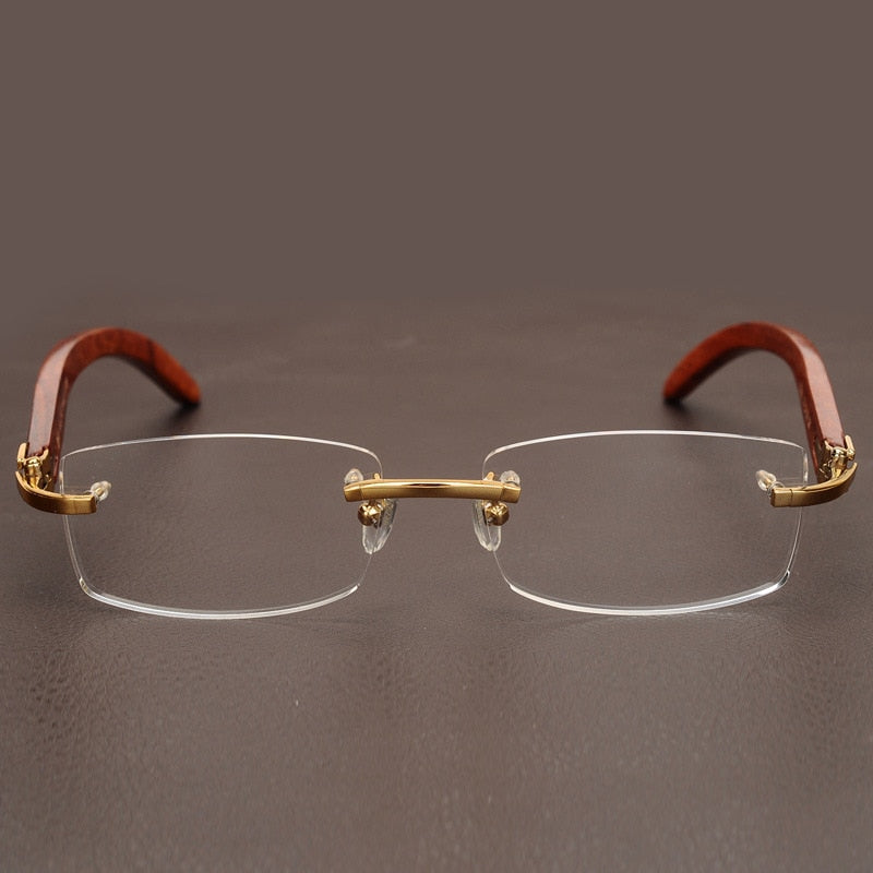 Rimless Wooden Gold Glasses Frame Men Light Weight Optical Rim Eyeglasses frames brand designer Prescription Myopia spectacles