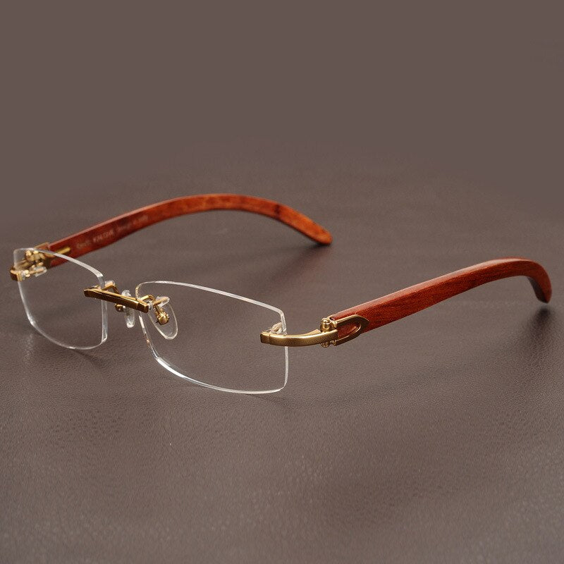 Rimless Wooden Gold Glasses Frame Men Light Weight Optical Rim Eyeglasses frames brand designer Prescription Myopia spectacles