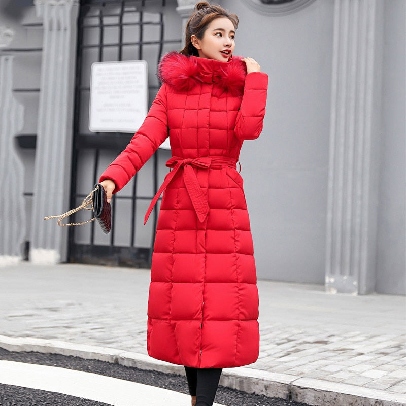 X-Long 2021 New Arrival Fashion Slim Women Winter Jacket Cotton Padded Warm Thicken Ladies Coat Long Coats Parka Womens Jackets