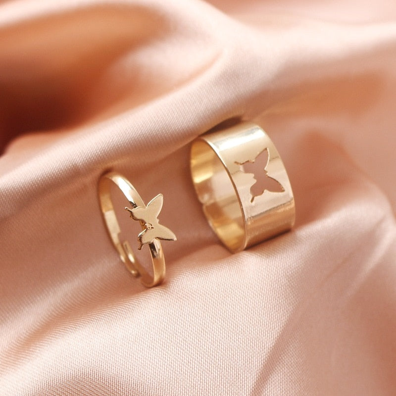 Silver Color Butterfly Rings For Women Men Lover Couple Ring Set Friendship Engagement Wedding Band Open Ring 2021 Trend Jewelry