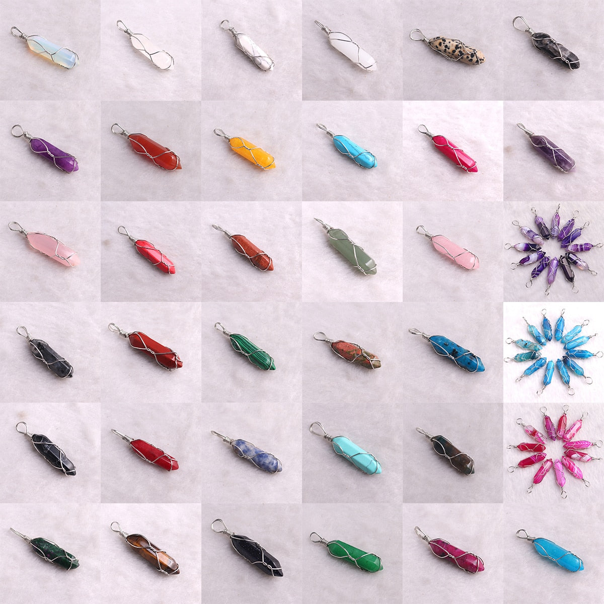 50PCS Factory Outlet Jewelry Wrapped Pendants Natural Gem Stone Wire Winding Bead For Making Necklace Crystal Hexagonal Pendulum