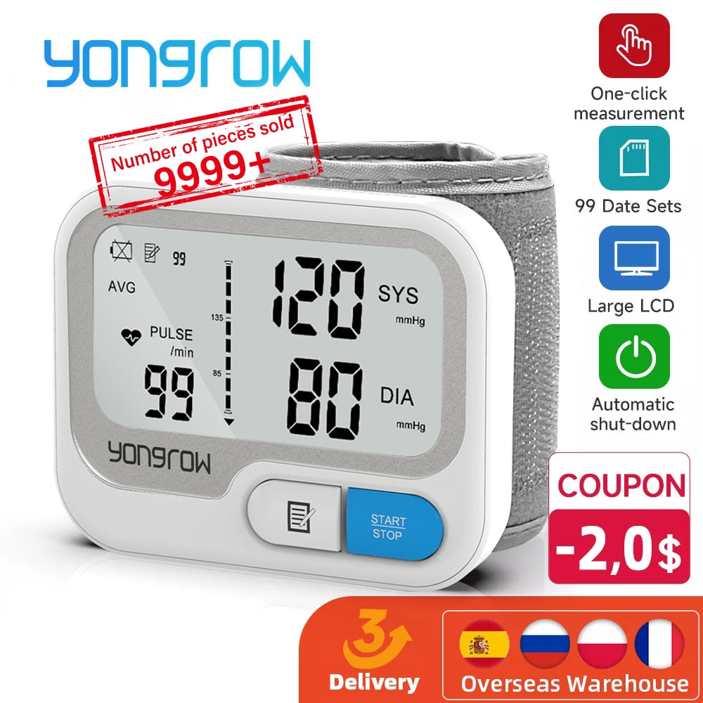 Yongrow Automatic Digital Wrist Blood Pressure Monitor Sphygmomanometer Tonometer Tensiometer Heart Rate Pulse Meter BP Monitor