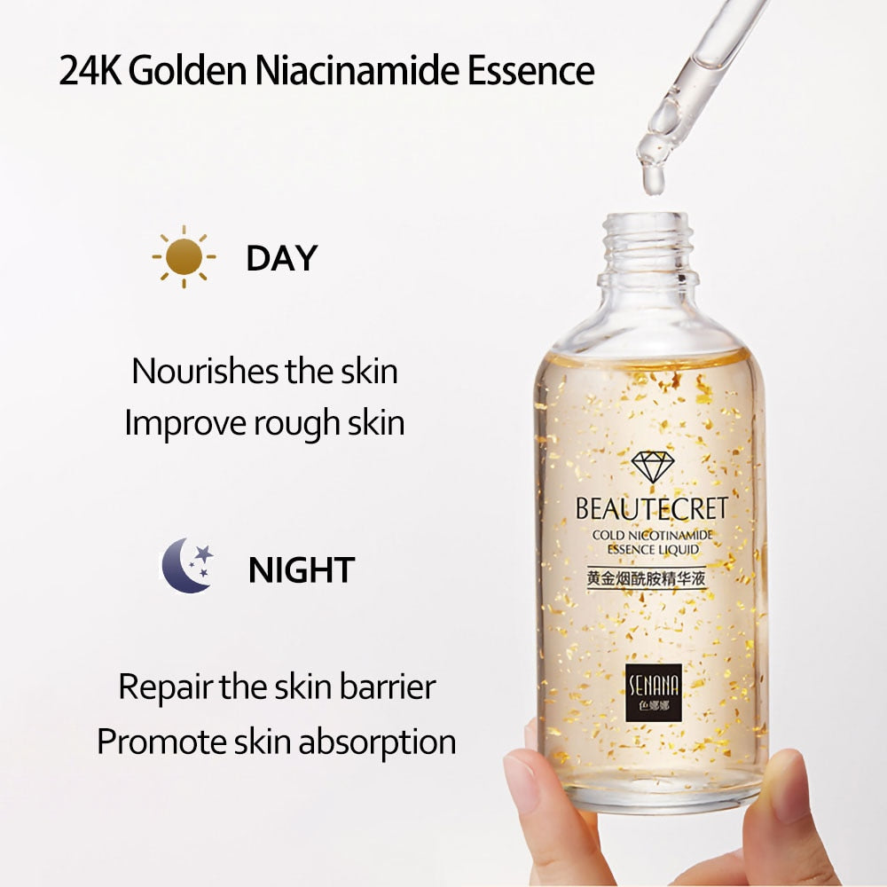 Skincare Product 24K Gold Niacinamide Face Serum Anti Aging Hyaluronic Acid for Face Shrinks Pores Korean Skin Care Products